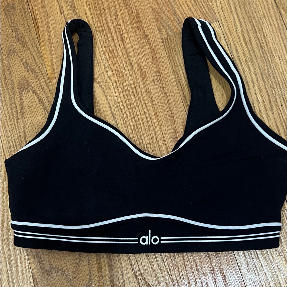 ALO Yoga Black Sports Bra with White Trim
